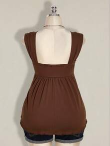 SHEIN ICON Plus Size Women's Black Twist Front Sleeveless Babydoll Knit Top, Y2K Style, Suitable For Graduation/Back To School Season, Summer Cute Tops - Chocolate Brown - View 2