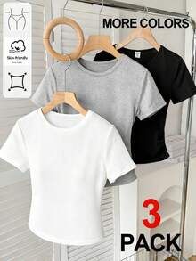 Girlism Teen Girl Plain Round Neck Casual Versatile Short Sleeve T-Shirt