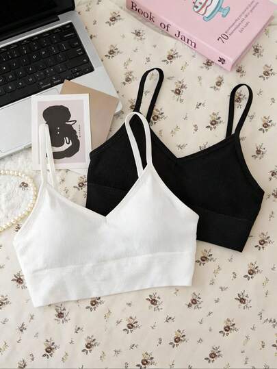 SHEIN Teen Girl 2st sömlös vadderad sport-bh-set, bekväm & minimalistisk design-BH-paket Tonårstjejkläder Flicköverdelar Braletter för flickor Bh:ar för flickor-paket Bralette i flicka
