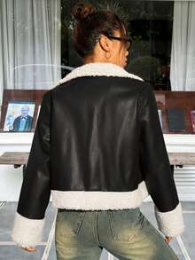 SHEIN EZwear Damska kurtka z futrzanym wykończeniem i kołnierzem garniturowym na jesień/zimę