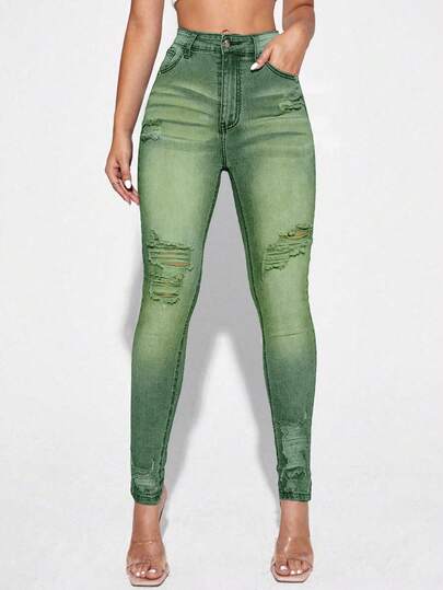 Jeanoix Women's High Waist Pocket Distressed Skinny Casual Versatile Denim Jeans