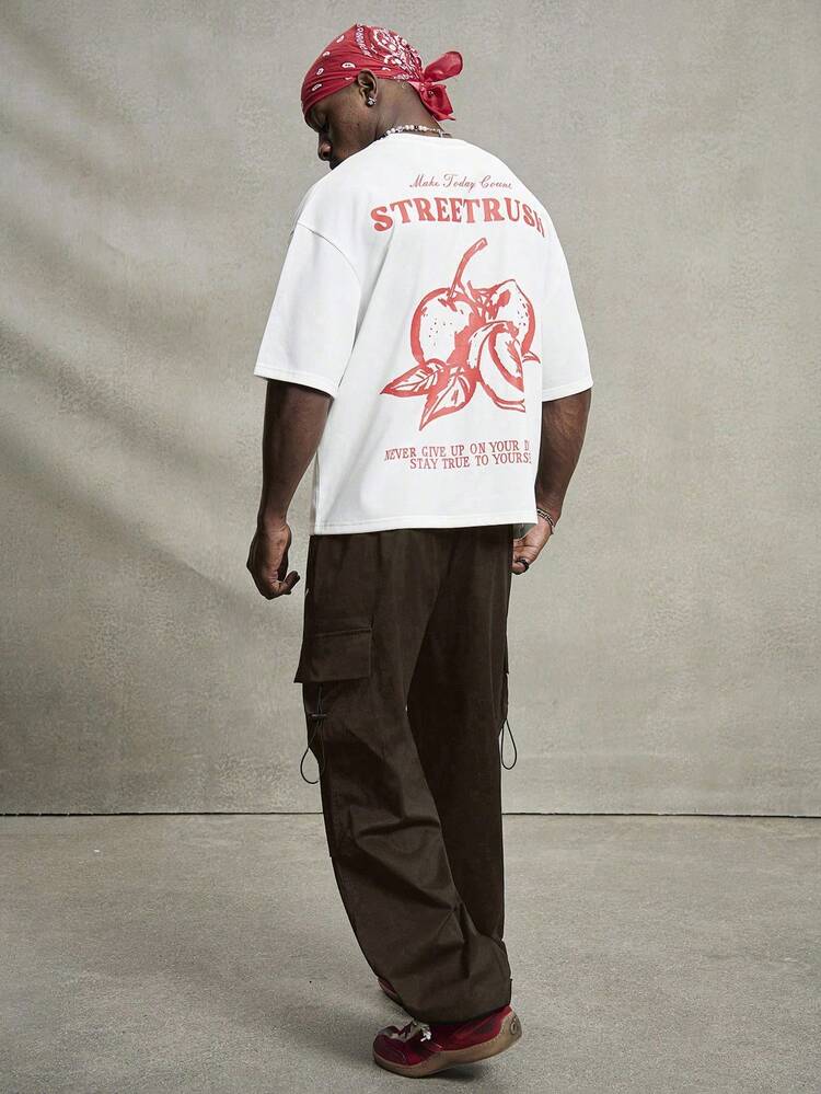 PAVTROS 男士星形印花休闲宽松工装裤 棕色超大号运动裤 男士宽松工装裤 棕色工装裤 男士宽松服装 - 咖啡棕 - 查看 2