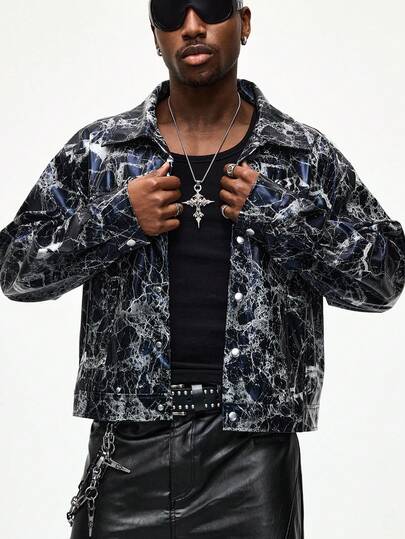 Street Life Chaqueta casual de moda para hombre, de corte holgado y oversize, con estampado completo y hombros caídos, para primavera/otoño
