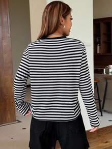 SHEIN EZwear Striped Print Drop Shoulder Tee