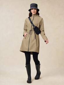 OutZeal Women Water-Resistant 3-Layer Tech Fabric Drawstring Waist Hood Long Outdoor Shell Jacket Winter Fall Camping Hiking - Khaki - View 6