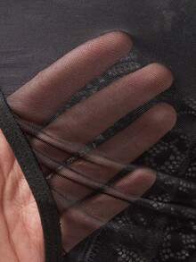 SHEIN Romantic Lace Underwire Sexy Bodysuit, Rave - Black - View 3