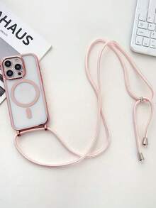 Luxury Crossbody Necklace Lanyard Plating Clear Phone Case Compatible With IPhone 17Air 16E 16 15 14 13 12 Pro Max 11 Glossy Magnetic Wireless Charging Cover - Pink - View 11