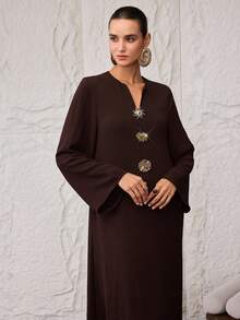 Al Najma Women's Turkish Maxi Dress & Arabic Traditional Abaya Brown Dress For Women Abayas Dubai Luxury Chocolate Brown Modern Kaftan Dress - Brown - View 6