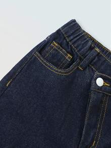 SHEIN Explorewe Quần jeans nữ tuổi teen phong cách Y2K, kiểu dáng đường phố, rách nhẹ, cạp lệch, chất liệu mềm mại, thoải mái, màu xanh nhạt, dễ phối đồ hàng ngày, mẫu mới Xuân/Hè 2025. - Rửa tối - Xem 4
