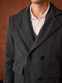 Officeau Men's Turn-Down Collar Mid-Length Jacket, Double-Breasted Trench Coat, For Fall Spring To Summer - Dark Grey - View 10