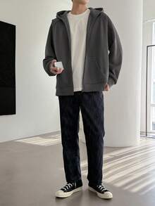 DAZY 男士纯色深灰色长袖卫衣，秋季款 - 深灰色 - 查看 6