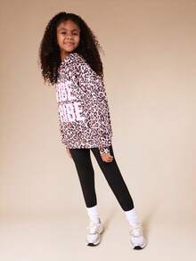 SUMWON Oversized Tween Girls Leopard Print Hoodie With Centre Pocket Casual Pullover Sweatshirt For Fall Winter Vacation - Multicolor - View 5