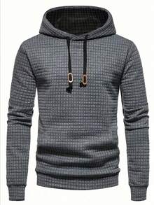 Manfinity Homme Men's Solid Texture Hooded Sweatshirt With Drawstring, For Fall, Long Sleeve Top