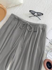 SHEIN EZwear Quần dài rộng rãi thoải mái ấm áp mềm mại màu xám đậm cỡ lớn, dành cho mùa đông - Màu xám đen - Xem 11