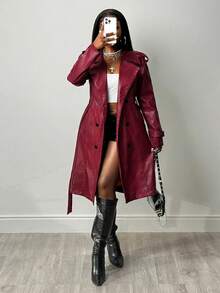 BamGleam Women's Fashion Commuter Crocodile Embossed Double-Breasted Coat Winter For Women Women's Winter Coat, Women's Winter,New Year Coat - Burgundy - View 1