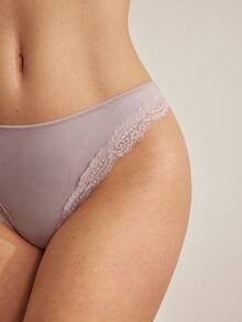 Ocili Women's Solid Color Contrast Lace Elastic Waist Thong Panties - Mauve Purple - View 6