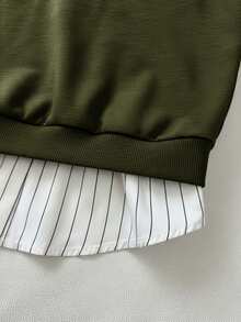 SHEIN LUNE 两件套女士休闲卫衣和开衩裙套装，春季女装，休闲百搭 - 軍綠色 - 查看 8