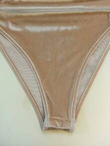 Franclia Elegant, Fitted V-Neck, Long-Sleeved, Gathered Waist, Champagne-Colored Women's Bodysuit In Korean Velvet Fabric. Casual Women's Bodysuit, Elegant Women's Bodysuit, Party Bodysuit, Champagne-Colored Bodysuits.