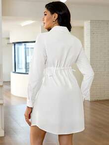 MaterniWear 孕妇纯色长袖休闲衬衫哺乳连衣裙 - 白色 - 查看 2