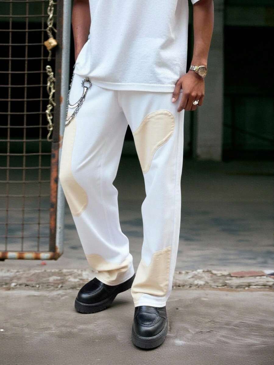 Manfinity Roughcore Men's Patchwork Pocket Loose Casual Wide Leg Jeans For Boyfriend & Husband - Multicolor - View 1