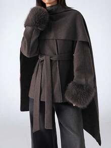 LYSMO 2025 New Arrive Minimalism Fall Winter Women's Elegant Shawl Collar Coat, Autumn/Winter Brown Coat Women Fall Coat Brown Coats,Women's Winter - Brown - View 9