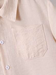 SHEIN Explorewe Bộ đồ 4 món đơn giản cho bé trai, Bộ áo sơ mi ngắn màu kaki + Bộ áo sơ mi ngắn màu trắng, Thích hợp cho mùa xuân và mùa hè chơi ở nhà - Nhiều màu - Xem 7