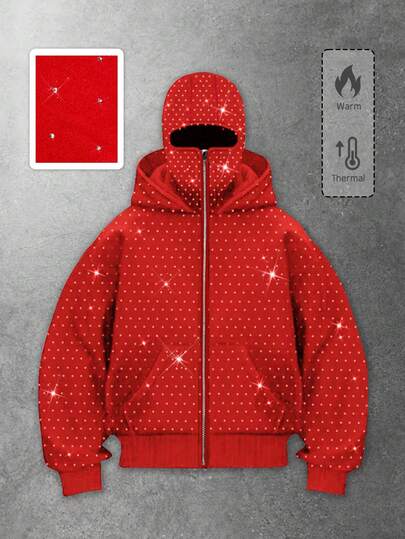 Street Life Sweat-shirt-shirt à capuche avec strass pour hommes, style avec poches et fermeture éclair