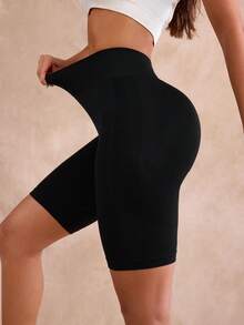 Velisys 3件装女士高腰无缝纯色塑形运动骑行短裤 - 黑色 - 查看 5