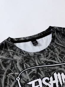 Manfinity Roughcore 男士长袖休闲钓鱼衬衫 - 3D鱼印花，圆领，涤纶面料，黑蓝渐变色，适合户外活动，钓鱼配件 - 彩色 - 查看 4