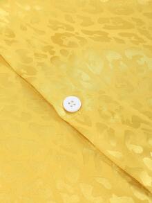 Manfinity Mode 男士豹纹提花个性化长袖衬衫，适合派对、宴会、商务休闲场合；猎豹纹男士衬衫；男士奢华衬衫；男士柠檬黄衬衫；黄色正装衬衫 - 金色 - 查看 6