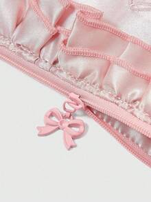 ROMWE Kawaii Caja de pañuelos bordada con lazo floral, bolsa de maquillaje/portafolios de viaje, monedero, color rosa - Rosa - Ver 6