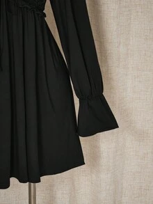 SHEIN ICON Váy mini ren chắp vá màu trơn cỡ lớn cho nữ mùa thu - màu đen - Xem 9