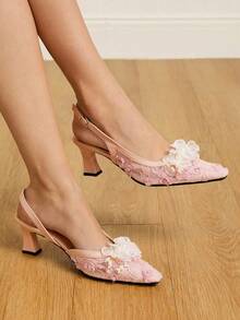 CUCCOO HITCHD Giày cao gót mũi nhọn họa tiết hoa 3D dự tiệc thanh lịch dành cho nữ - Hồng - Xem 2