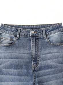 SHEIN ChillGRL Y2K Fashion Versatile Popular Heavy Washed Elastic Flare Jeans For Teenage Girls Boot Cut Jeans With Lace - Light Wash - View 5