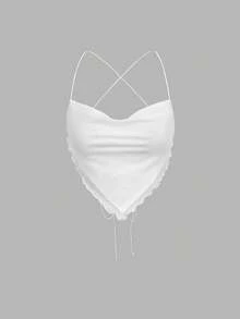 SHEIN MOD 三件套女士吊带网纱露背吊带衫，佩斯利新月印花，黑白配色——浪漫可爱Y2K风格，完美适用于度假、约会、野餐、派对、舞会、节日和生日等场合。 - 彩色 - 查看 9