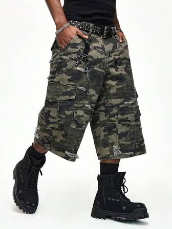 Pantaloncini in jeans mimetici con vestibilità ampia da uomo