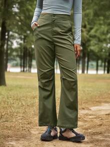In My Nature 女士纯色口袋休闲徒步户外裤 - 軍綠色 - 查看 1