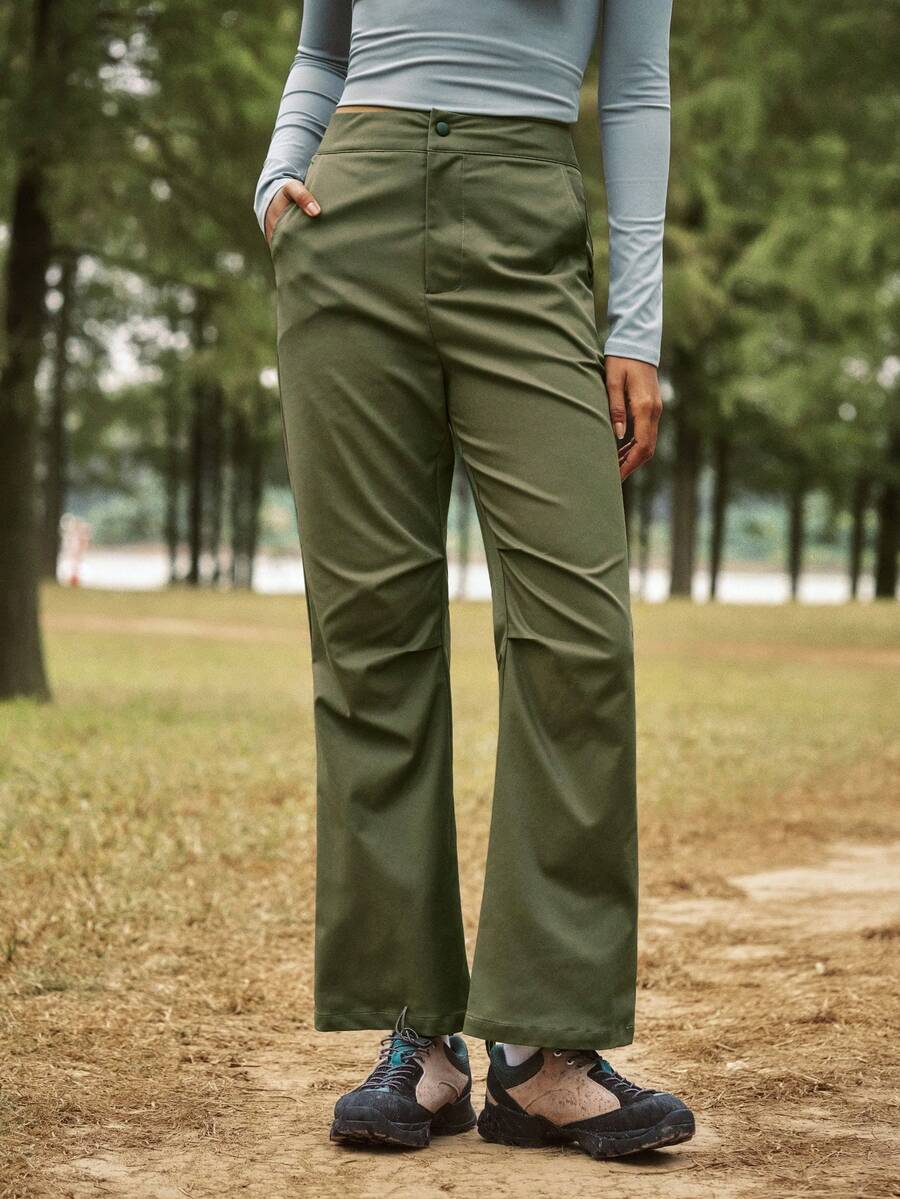 In My Nature 女士纯色口袋休闲徒步户外裤 - 軍綠色 - 查看 1