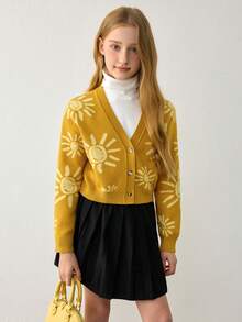 女童太阳印花长袖开衫