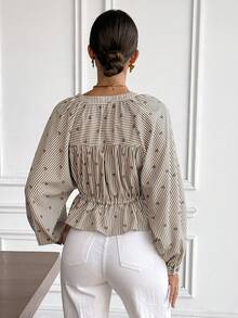 2026 Camisa casual de manga larga a rayas para mujer - Azul marino - Ver 2