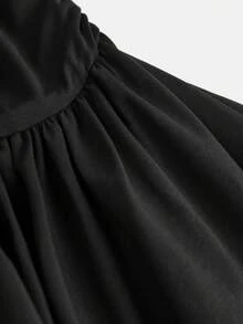 SHEIN 女童新款秋季露肩荷叶边连衣裙 女童黑色荷叶边下摆迷你连衣裙 黑色长袖连衣裙 女童可爱泡泡裙 - 黑色 - 查看 7