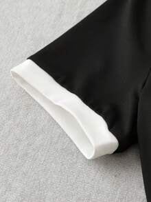 INAWLY 女士休闲撞色短袖T恤 - 黑與白 - 查看 3