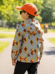 Chaqueta con capucha rompevientos con estampado lindo patos dragones osos de moda para niños pequeños acabado impermeable ideal epoca invierno otoño lluvia - Gris - Ver 2