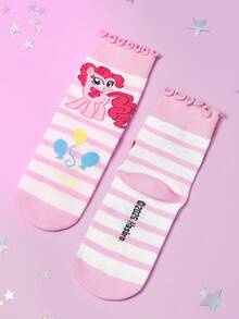 My Little Pony X SHEIN 3双装女童纯棉柔软透气吸湿儿童中筒袜，彩色条纹可爱卡通图案，加固趾部和后跟，经久耐穿，四季皆宜，适合学校和户外活动，夏季和冬季均可穿着。 - 彩色 - 查看 9
