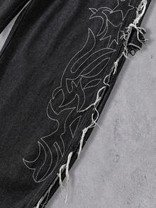 Manfinity Denimwave Quần Jeans Denim Đen Thêu Rách Vá Thời Trang Đường Phố Thường Ngày Cho Nam - màu đen - Xem 8