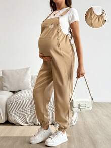 SHEIN 孕妇纯色休闲连体裤 - 卡其色 - 查看 8