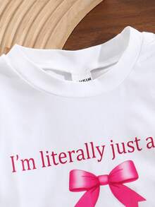 SHEIN 女婴短袖蝴蝶结可爱牛仔两件套，夏季牛仔蝴蝶结刺绣短裤和T恤套装 - 白色 - 查看 5