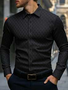 Manfinity Mode Áo sơ mi nam cỡ lớn thời trang thường ngày, cổ đứng, cài nút, tay dài, phù hợp cho công sở, đi làm, dự tiệc. Có thể phối với quần tây hoặc vest để dự tiệc, đám cưới, tuần trăng mật. Quà tặng ngày Valentine, quà tặng bạn trai. Áo sơ mi nam họa tiết, áo sơ mi nam công sở, áo sơ mi nam cao cấp, áo sơ mi đen nam, áo sơ mi thiết kế. - màu đen - Xem 1