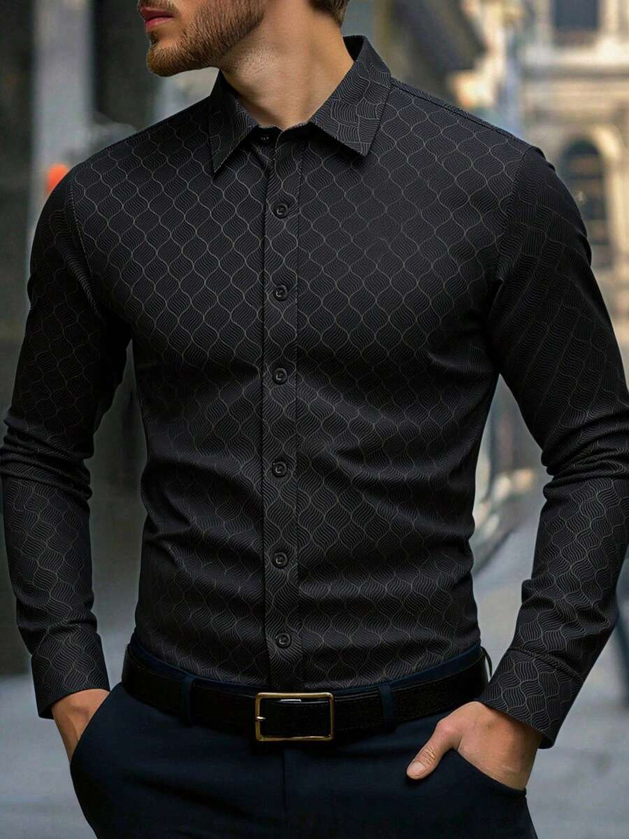 Manfinity Mode Áo sơ mi nam cỡ lớn thời trang thường ngày, cổ đứng, cài nút, tay dài, phù hợp cho công sở, đi làm, dự tiệc. Có thể phối với quần tây hoặc vest để dự tiệc, đám cưới, tuần trăng mật. Quà tặng ngày Valentine, quà tặng bạn trai. Áo sơ mi nam họa tiết, áo sơ mi nam công sở, áo sơ mi nam cao cấp, áo sơ mi đen nam, áo sơ mi thiết kế. - màu đen - Xem 1