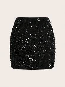 SHEIN Clasi Váy ngắn bodycon đính sequin trơn màu dành cho nữ - Bạc - Xem 2